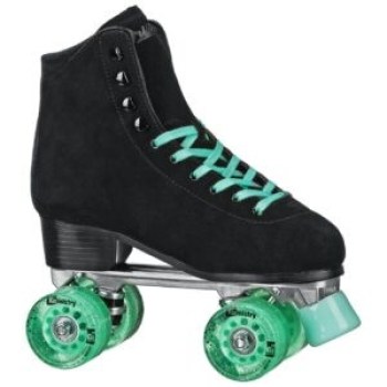 Teal Wheels and Laces - DriftR Black Suede Outdoor Roller Skates!